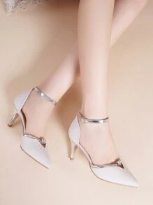 New White Pointed Toe High Heel Shoes With Rhinestone For Wedding, Party And Banquet, Spring Summer - White - View 5