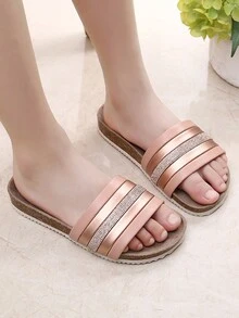 Chicas con diseño de diamante de imitación con banda única Zapatillas para exterior - Champán - Ver 1