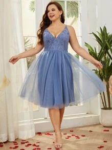 Đầm dự tiệc nữ Plus - Màu xanh bụi bặm - Xem 1