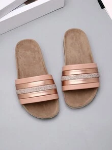 Chicas con diseño de diamante de imitación con banda única Zapatillas para exterior - Champán - Ver 4