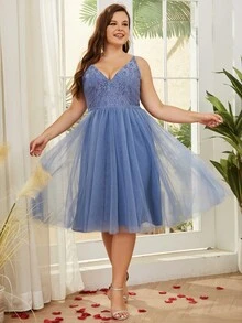 Đầm dự tiệc nữ Plus - Màu xanh bụi bặm - Xem 4