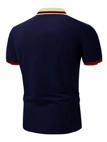 Aesthetic Post 男士拼接邊POLO衫 - 藏蓝色 - 查看 2