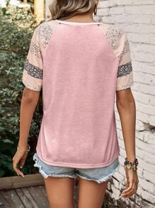 SHEIN LUNE 印花插肩袖T恤 - 粉色 - 查看 2