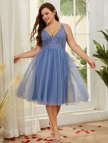 Đầm dự tiệc nữ Plus - Màu xanh bụi bặm - Xem 6