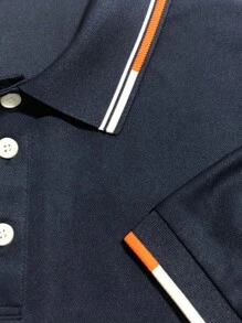 Manfinity Homme Men Plus Striped Trim Polo Shirt - Navy Blue - View 3