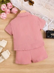 Toddler Girls Solid Cami Top & Shorts & Button Up Shirt - Multicolor - View 2