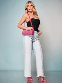 SHEIN BAE Solid Tube Bodysuit - Black - View 4