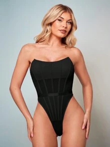 SHEIN BAE Solid Tube Bodysuit - Black - View 5