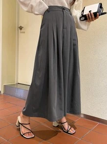 DAZY High Waist Plicated Detail Wide Leg Trousers - Grey - View 2