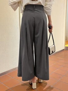 DAZY High Waist Plicated Detail Wide Leg Trousers - Grey - View 3