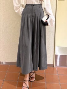 DAZY High Waist Plicated Detail Wide Leg Trousers - Grey - View 4