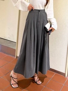 DAZY High Waist Plicated Detail Wide Leg Trousers - Grey - View 11