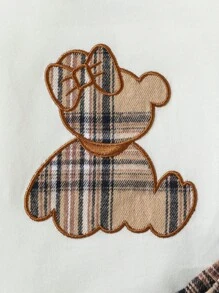 Baby Bear Embroidery Bodysuit & Plaid Bow Front Shorts & Headband - Multicolor - View 3
