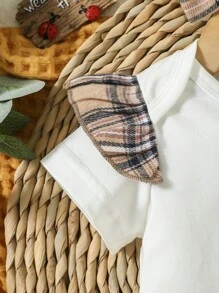 Baby Bear Embroidery Bodysuit & Plaid Bow Front Shorts & Headband - Multicolor - View 5