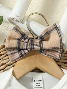 Baby Bear Embroidery Bodysuit & Plaid Bow Front Shorts & Headband - Multicolor - View 7