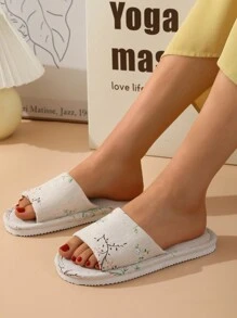 Fall/Winter Women Flower Pattern Single Band Non Slip Home Slippers, Fashionable Indoor Fabric Bedroom Slippers,Fluffy Slippers - Multicolor - View 3