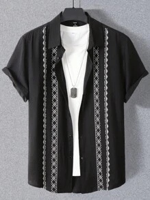 Manfinity RSRT 男士幾何印花襯衫不帶T恤 - 黑色 - 查看 1