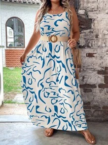 SHEIN LUNE 大碼滿版印花吊帶連衣裙不附腰帶 - 彩色 - 查看 1