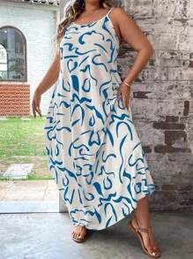 SHEIN LUNE 大碼滿版印花吊帶連衣裙不附腰帶 - 彩色 - 查看 5