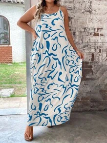 SHEIN LUNE 大碼滿版印花吊帶連衣裙不附腰帶 - 彩色 - 查看 6