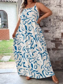 SHEIN LUNE 大碼滿版印花吊帶連衣裙不附腰帶 - 彩色 - 查看 7