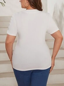 SHEIN Essnce Áo thun Plus size màu trơn Giải trí - trắng - Xem 2