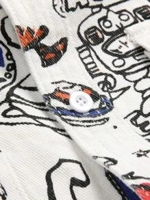 Manfinity 男士塗鴉印花牛仔襯衫,不帶內搭t恤 - 白色 - 查看 3