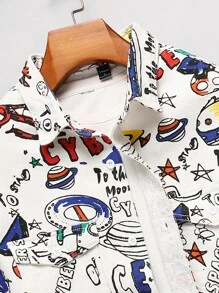 Manfinity 男士塗鴉印花牛仔襯衫,不帶內搭t恤 - 白色 - 查看 4