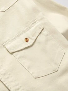 Manfinity Men Flap Pocket Denim Shirt Without Tee - Apricot - View 7