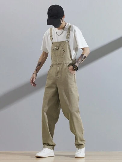 Manfinity Hypemode 男士棉斜口袋牛仔背帶褲不帶T恤