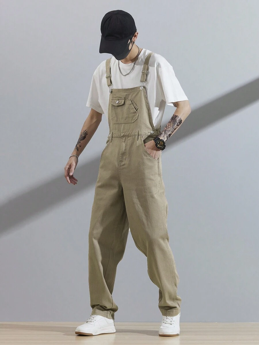 Manfinity Hypemode 男士棉斜口袋牛仔背帶褲不帶T恤