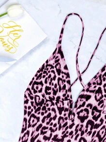 Leopard Print One Piece Swimsuit - Multicolor - View 5