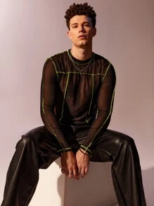 Manfinity Men Top-stitching Mesh Top - Black - View 2