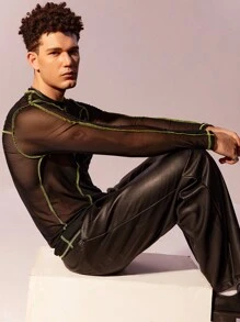 Manfinity Men Top-stitching Mesh Top - Black - View 4