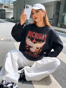 Coolane Eagle & Letter Graphic Drop Shoulder Sweatshirt - Black - View 5