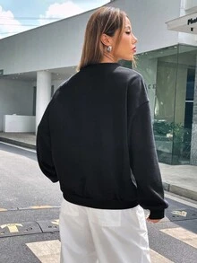 Coolane Eagle & Letter Graphic Drop Shoulder Sweatshirt - Black - View 2