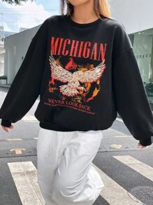 Coolane Eagle & Letter Graphic Drop Shoulder Sweatshirt - Black - View 3