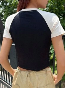 DAZY 星星印花拉幹袖短版t恤 - 米色 - 查看 8