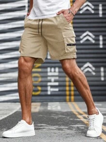 Manfinity LEGND Nam Túi có nắp Eo dây rút Cargo Quần short - Màu Khaki - Xem 1