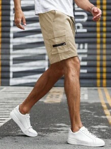 Manfinity LEGND Nam Túi có nắp Eo dây rút Cargo Quần short - Màu Khaki - Xem 4