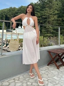 DAZY Bộ bikini hai mảnh cổ yếm khoét hở thích hợp cho bãi biển mùa hè, áo tắm tankini, trang phục lễ hội, trang phục du lịch nghỉ dưỡng dành cho nữ. - trắng - Xem 4