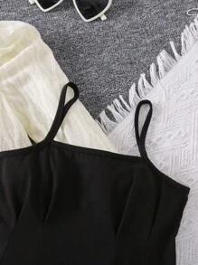 SHEIN 女孩素色吊帶連衣裙&羊腿袖夾克 - 彩色 - 查看 8