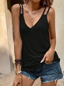 SHEIN LUNE Solid V Neck Tank Top