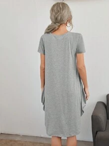 EMERY ROSE Letter Graphic Dual Pockets Tee Dress T Shirt Dress - Grey - View 2