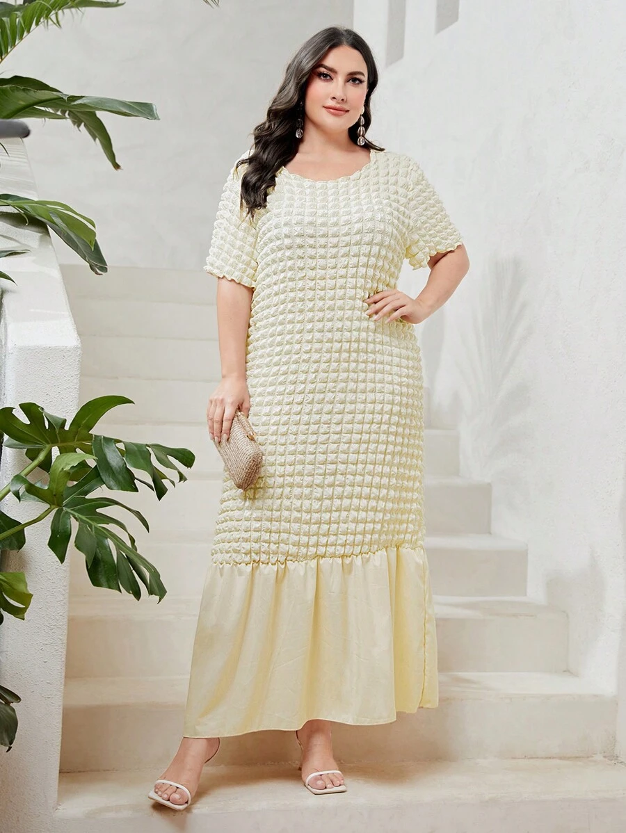 Modelyn Plus Solid Ruffle Hem Smock Dress - Beige - View 1