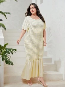 Modelyn Plus Solid Ruffle Hem Smock Dress - Beige - View 3