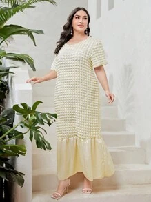 Modelyn Plus Solid Ruffle Hem Smock Dress - Beige - View 4