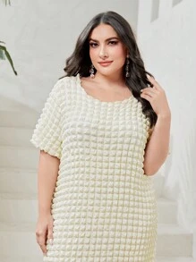 Modelyn Plus Solid Ruffle Hem Smock Dress - Beige - View 5