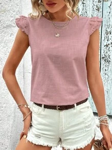 SHEIN VCAY Áo sơ mi nữ Xù Buộc lại màu trơn Giải trí - Hồng - Xem 1