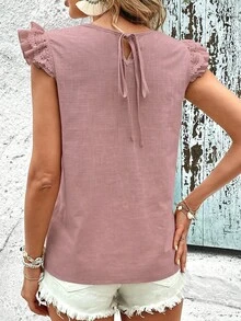 SHEIN VCAY Áo sơ mi nữ Xù Buộc lại màu trơn Giải trí - Hồng - Xem 2